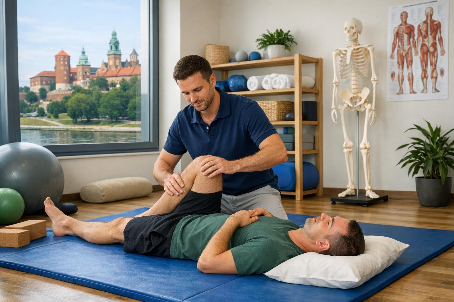 zdjęcie terapeuty pracującego z pacjentem na macie w krakowskim gabinecie